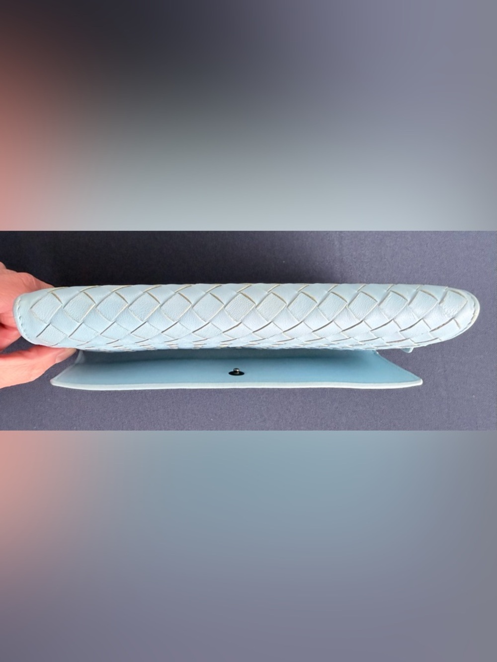 Bottega Veneta Light Blue Woven Clutch - Picture 4 of 12